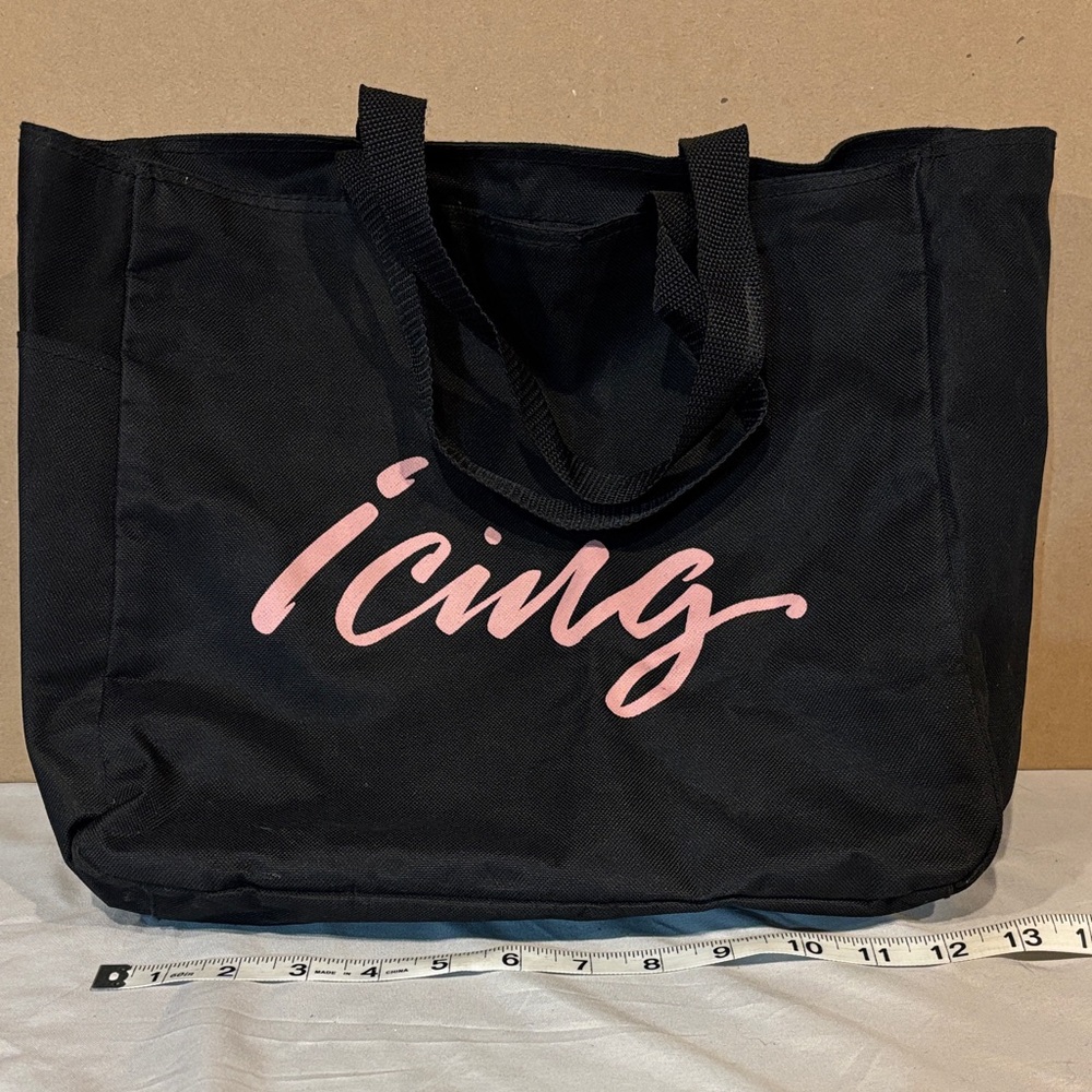 Icing Black Tote with Pink Script